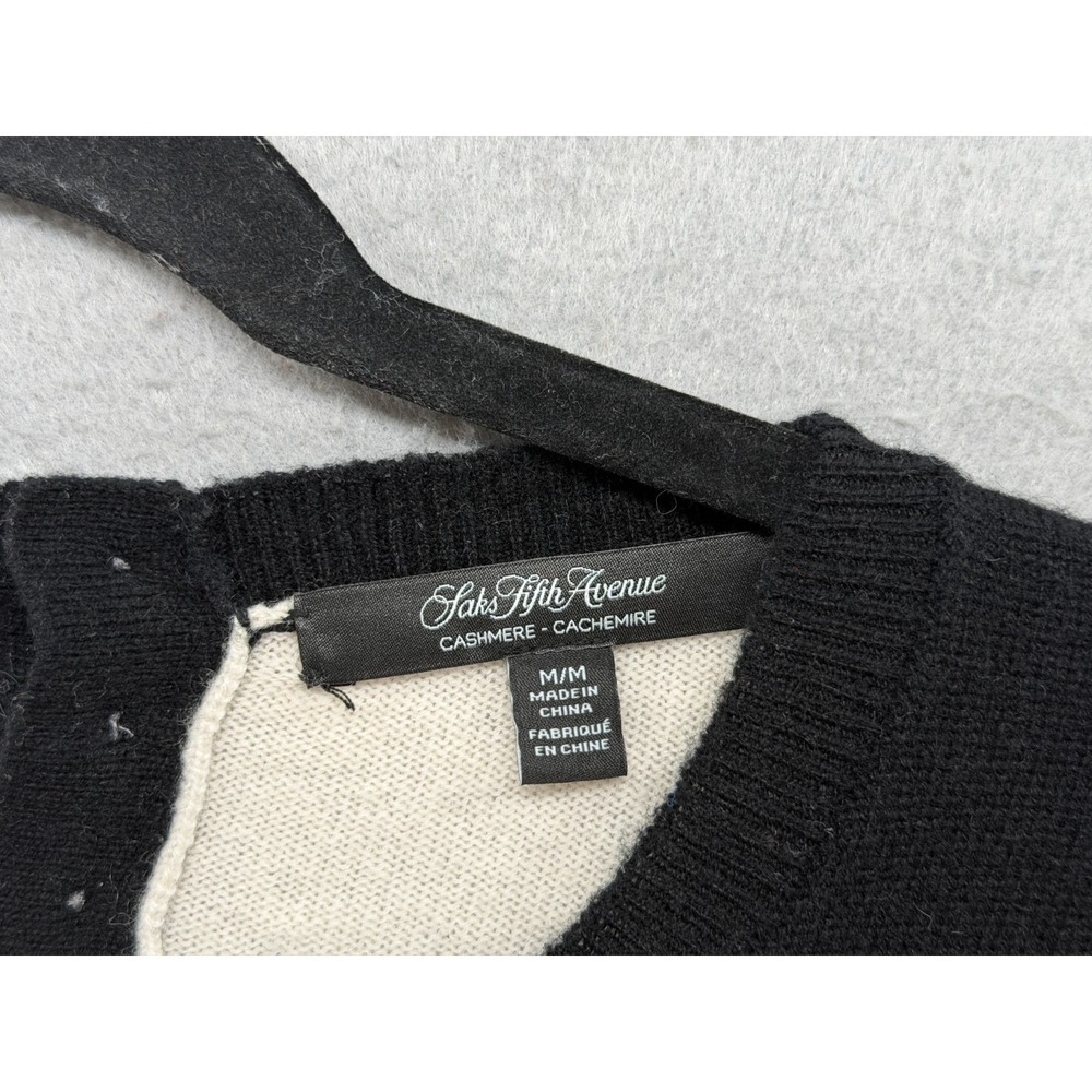 Saks Fifth Avenue Cashmere Sweater Women M Ivory Black Bow Quiet Luxury Feminine - Picture 4 of 14